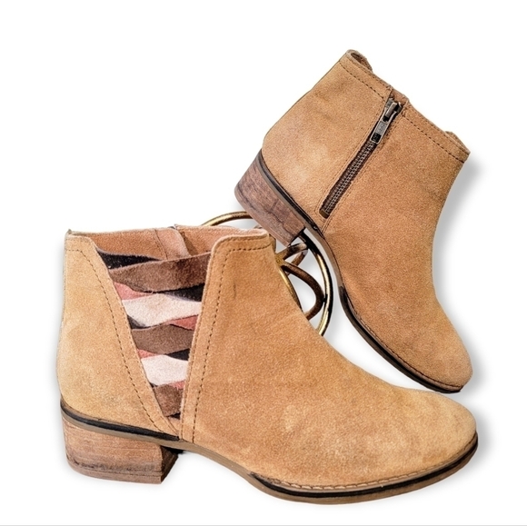 Naughty Monkey Suede multi color criss cross booties ankle boots Size 7.5 - Picture 1 of 15